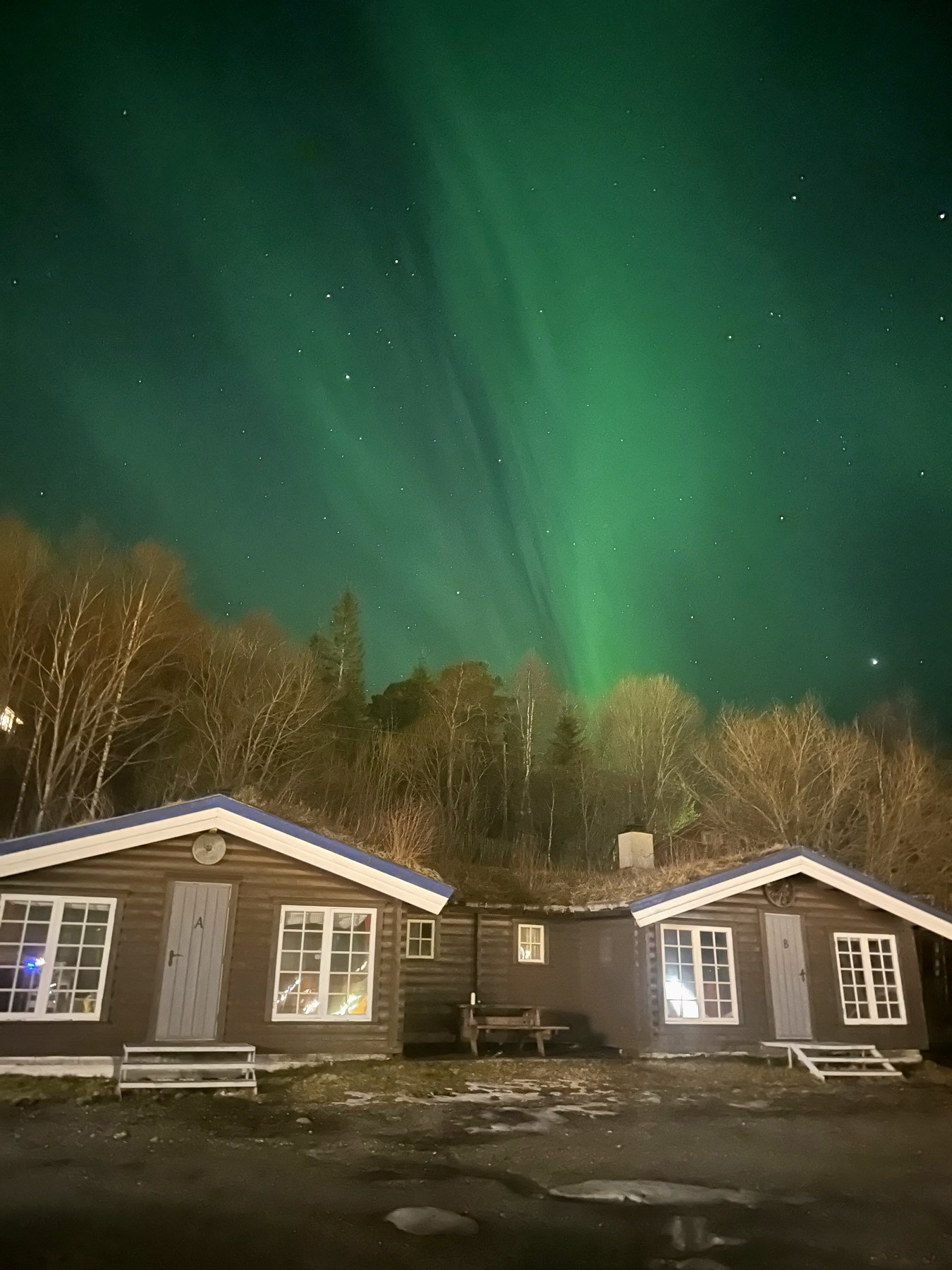 Northern lights over the cabins in Terråk — Bindal, Helgeland